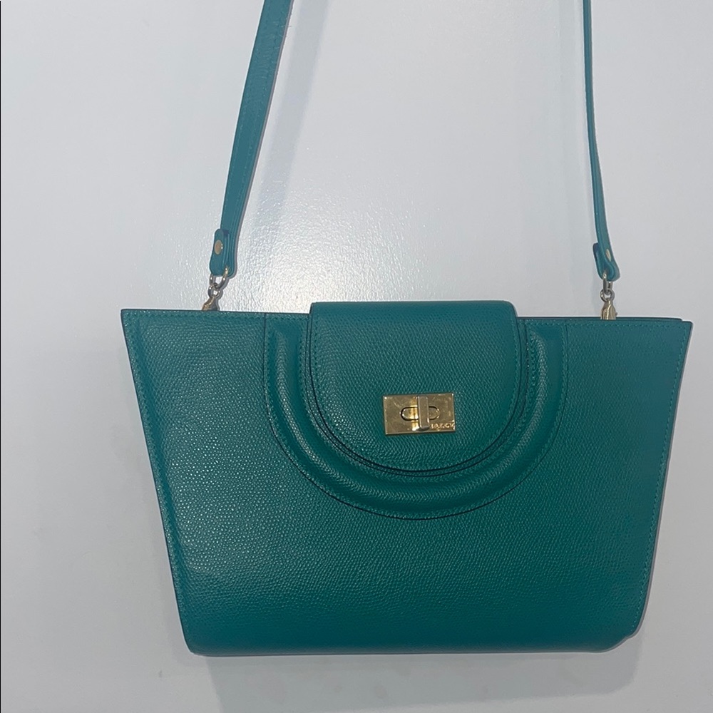 Bally Green Structured Shoulder Bag with Gold Hardware